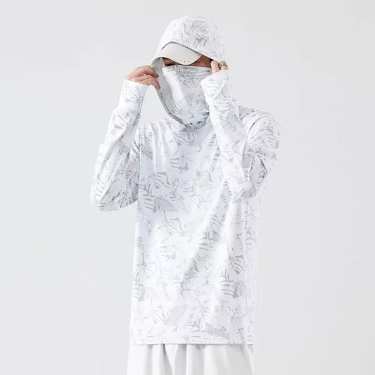 Sun Protection T-Shirts Mens Long Sleeve Uv-Proof T-Shirts Fishing Hiking Summer Mask Lightweight Outdoor Protection Hoodie Tee